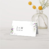 パープルグリーナリーラベンダー結婚の折り畳み座席表 プレイスカード (裏面)