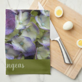 パープルグリーンとクリームアジサイ美しいフローラ キッチンタオル (四つ折り)