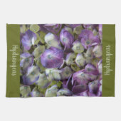 パープルグリーンとクリームアジサイ美しいフローラ キッチンタオル (横)