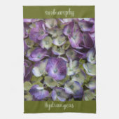パープルグリーンとクリームアジサイ美しいフローラ キッチンタオル (縦)
