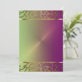 パープルグリーンと金ゴールドホリデーパーティー招待状 招待状 (スタンド正面)