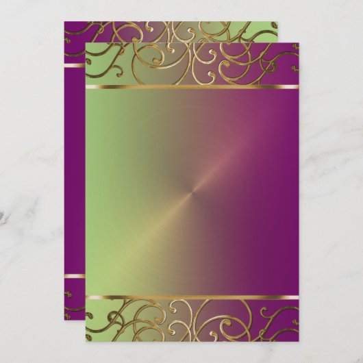 パープルグリーンと金ゴールドホリデーパーティー招待状 招待状 (正面/裏面)
