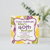 パープルグリーンの葉の40歳の誕生日パーティー招待状 招待状 (スタンド正面)