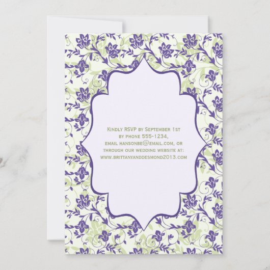 パープルグリーンアイボリーフローラ結婚式招待状 招待状 (裏面)