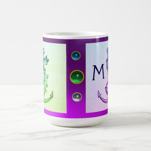 パープルグリーンアンティークいかり、フィッシュモノグラ航海のム コーヒーマグカップ (中央)