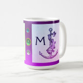 パープルグリーンアンティークいかり、フィッシュモノグラ航海のム コーヒーマグカップ (正面右)