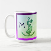パープルグリーンアンティークいかり、フィッシュモノグラ航海のム コーヒーマグカップ (左)