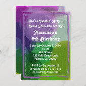 パープルグリーンアート絵を描パーティードット招待状 招待状 (正面/裏面)