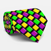 パープルグリーンイエローパターンブラックマルディグラ ネクタイ (ロール)