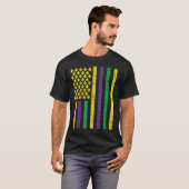 パープルグリーンイエロー米国国旗ジェスターおもしろいマルディグラ Tシャツ (正面フル)