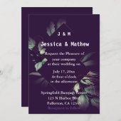 パープルグリーンエレガントリー結婚式招待状 招待状 (正面/裏面)