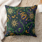 パープルグリーンオレンジマルディグラスストリーマーズ花火 クッション (ブランケット)