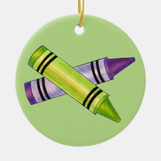 パープルグリーンクライアンズスクールアート先生カラーリング セラミックオーナメント (正面)