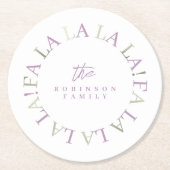 パープルグリーンクリスマスFa La La ID1009 ラウンドペーパーコースター (正面)