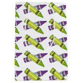 パープルグリーンクレヨンアートサプライ先生アーティスト ミディアムペーパーバッグ (正面)