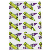 パープルグリーンクレヨンアートサプライ先生アーティスト ミディアムペーパーバッグ (裏面)