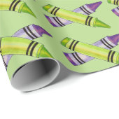 パープルグリーンクレヨンアート先生アーティストギフトラップ ラッピングペーパー (ロールコーナー)