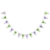 パープルグリーンクレヨンアート用品バースデーパーティー バンティングフラッグ (全)