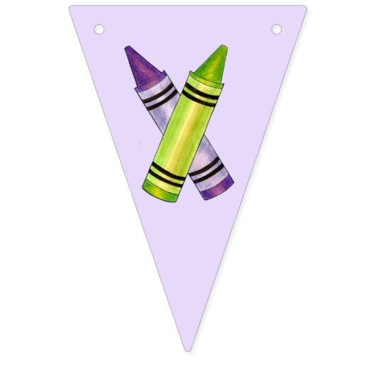 パープルグリーンクレヨンアート用品バースデーパーティー バンティングフラッグ (第1の旗)