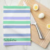 パープルグリーンストライプキッチンハンドタオル キッチンタオル (四つ折り)