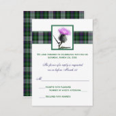 パープルグリーンタータンチェックシスルウェディングRSVPカード 出欠カード (正面/裏面)