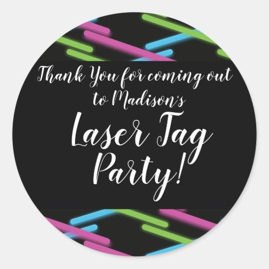 パープルグリーンティール(緑がかった色)ネオンレーザーラベルパーティー誕生日 ラウンドシール (正面)