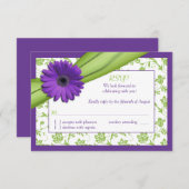 パープルグリーンデイジー フラワーの結婚式返信カード 出欠カード (正面/裏面)