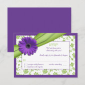 パープルグリーンデイジー フラワー ウェディング返信カード 出欠カード (正面/裏面)