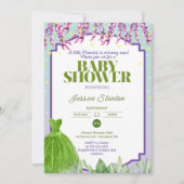 パープルグリーンドレスとピンクベビーシャワー招待状 カード (正面)