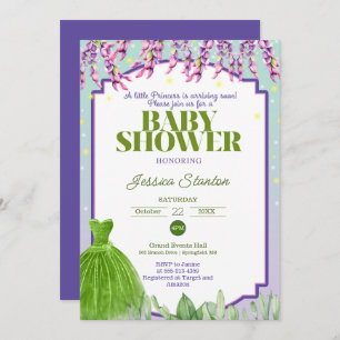 パープルグリーンドレスとピンクベビーシャワー招待状 カード