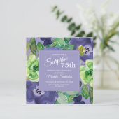 パープルグリーンネイビーウォーター色フローラ75誕生日 招待状 (スタンド正面)