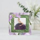 パープルグリーンバタフライ写真スイート16パーティー 招待状 (スタンド正面)