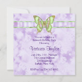 パープルグリーンバタフライ写真スイート16パーティー 招待状 (裏面)