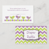 パープルグリーンバードおむつラッフルチケットまたはインサート エンクロージャーカード (正面/裏面)