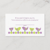 パープルグリーンバードおむつラッフルチケットまたはインサート エンクロージャーカード (正面)