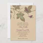 パープルグリーンバード葉ズ秋の結婚式招待状 招待状 (正面)