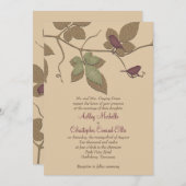 パープルグリーンバード葉ズ秋の結婚式招待状 招待状 (正面/裏面)