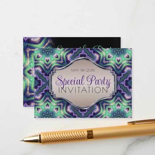 パープルグリーンピーコックマンダラ中世モダン時代 エンクロージャーカード (正面/裏面インサイチュ)