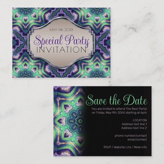 パープルグリーンピーコックマンダラ中世モダン時代 エンクロージャーカード (正面/裏面)