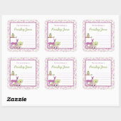 パープルグリーンフォレストアニマルズ蔵書票/本プレート スクエアシール (シート)