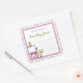 パープルグリーンフォレストアニマルズ蔵書票/本プレート スクエアシール (封筒)