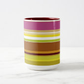 パープルグリーンブラウンストライプカラフルストライプ ツートーンマグカップ (中央)