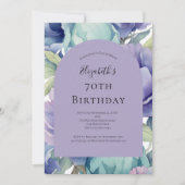 パープルグリーンブルーフローラ70誕生日 招待状 (正面)
