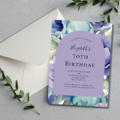 パープルグリーンブルーフローラ70誕生日 招待状