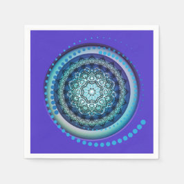 パープルグリーンブルーメダリオンスパイラルナプキン スタンダードカクテルナプキン