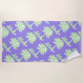 パープルグリーンホワイトパームアロハトロピカル ビーチタオル (正面)