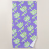 パープルグリーンホワイトパームアロハトロピカル ビーチタオル (正面)