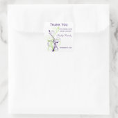 パープルグリーンホワイトフローラブライダルシャワーシール スクエアシール (バッグ)