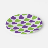 パープルグリーンラブハートパターンパーティー ペーパープレート (アングル)