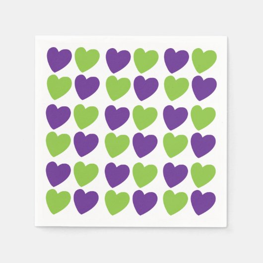 パープルグリーンラブハートパーティー スタンダードカクテルナプキン (正面)